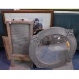 A Vintage Washboard, Two Circular Mirrors, Photograph and Print