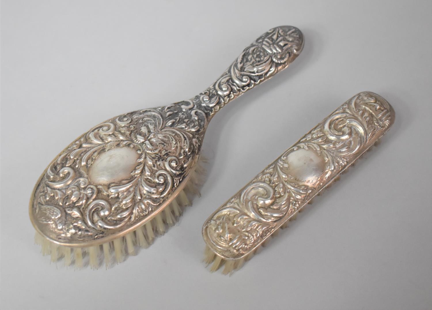 A Silver Mounted Dressing table Hair Brush and Similar Clothes Brush