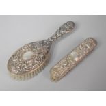 A Silver Mounted Dressing table Hair Brush and Similar Clothes Brush