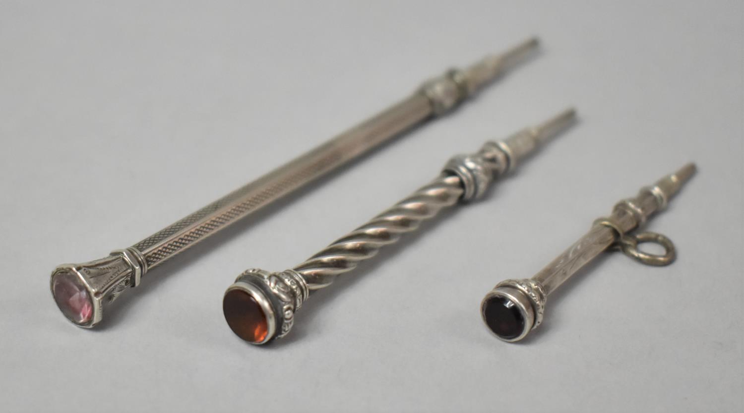 A Collection of Three Silver Pencils with Jewelled Terminals - Image 2 of 3