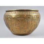 A Hand Beaten Brass Planter with Repousse Work Decoration Depicting Hindu Gods, 29cm Diameter