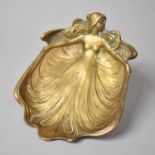A Reproduction Cast Brass Art Nouveau Dish in the Form of a Maiden, 17cm high