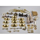 A Collection of Various Cabinet and Door Fittings, Brass Tiebacks etc