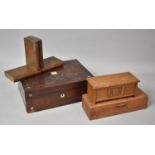 An Edwardian Rosewood Workbox, Oak Musical Box, Pair of Bookends and a Pencil Box