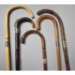 A Collection of Five Silver Mounted Walking Canes