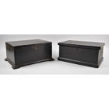 Two Dark Stained Wooden Work Boxes, One with Removable Tray Containing Fly Tying Feathers etc, the