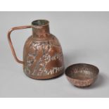 An Islamic Copper Bowl and a Jug Decorated with Figures, Birds and Animals, Later 15.5cm high