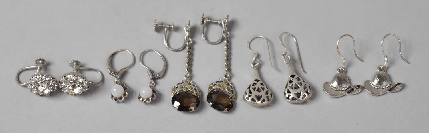 Five Pairs of Silver Earrings with Jewelled Mounts