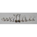 Five Pairs of Silver Earrings with Jewelled Mounts