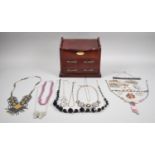 A Modern Mahogany Jewellery Box and Small Collection of Costume Jewellery