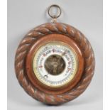 An Edwardian Circular Oak Aneroid Barometer With Rope Border, 18cm Diameter