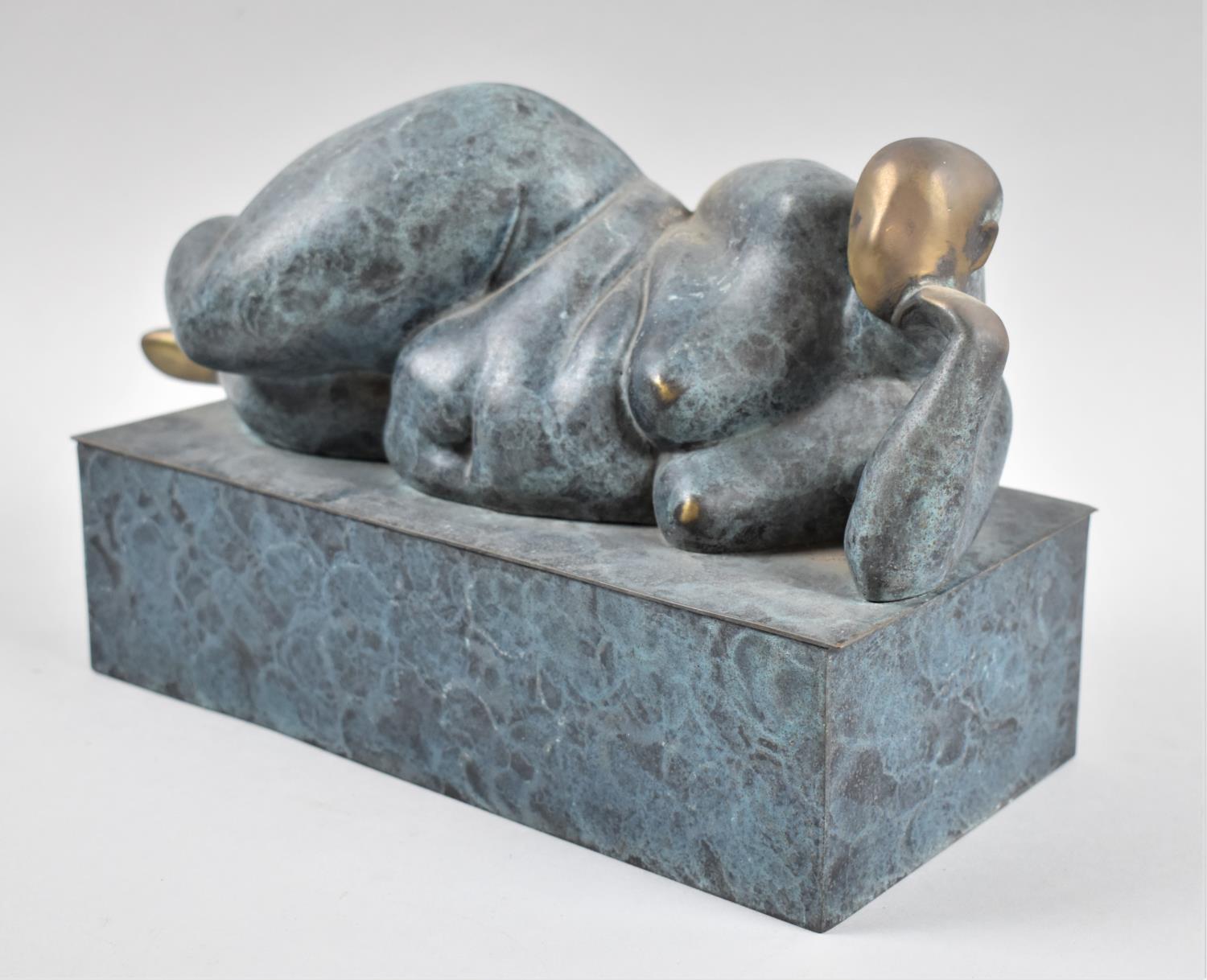 A Patinated Bronze Modern Art Figure, Reclining Nude, 31cm wide