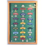 A Framed Panel Displaying Royal Australian Military Badges, Cloth Regimental Badges, 56x82cm Overal