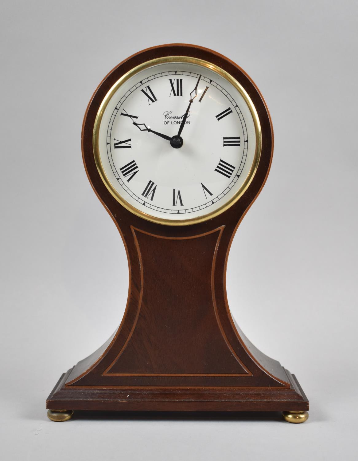 A Modern Mahogany Cased Presentation Balloon Mantle Clock by Comitti with Battery Movement, 26cm