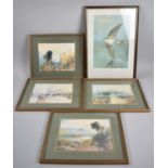 A Set of Four Gilt Framed Prints and a Print of a Sand Martin