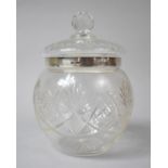 A Silver Mounted Cut Glass Biscuit Barrel and Cover, 21cm high