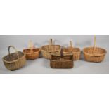 A Collection of Six Vintage Wicker Shopping Baskets, Some with Condition Issues