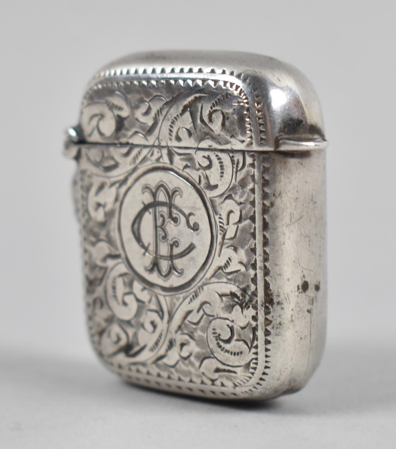 A Small Silver Vesta, Monogrammed CE, 4cm high