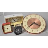 A Collection of Various Vintage Alarm Clocks, Wall Clock