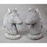 A Pair of Reconstituted Stone Horse Head Gate Finials, 47cm high