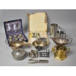 A Collection of Various Metalwares to comprise Pewter Lidded Pot, Silver Plated Bed Chamber Stick,