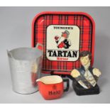 An Aluminium Wine Cooler, Haig Whisky Jug, Tartan Bitter Tray and George IV Whisky Advertising Bust