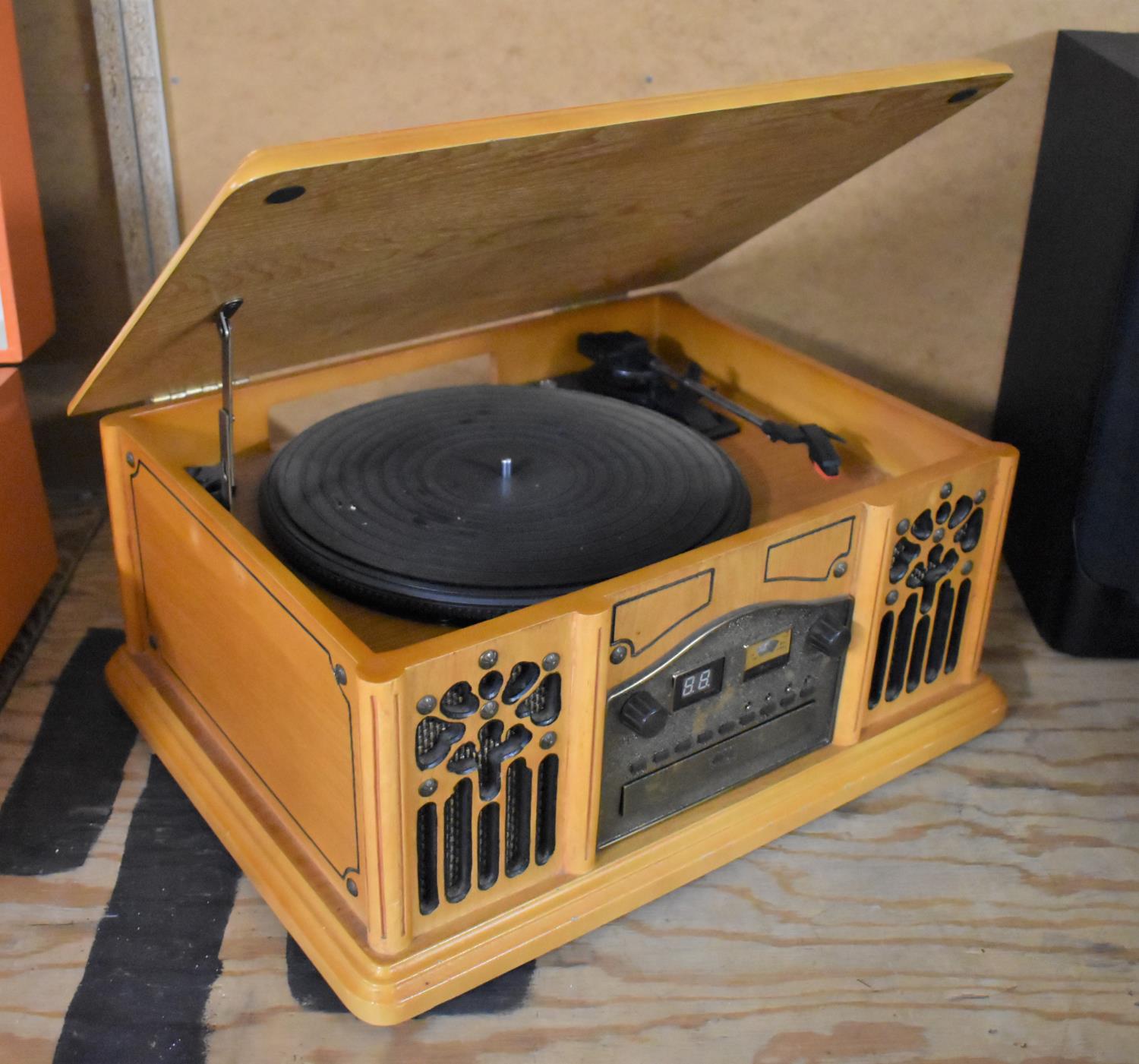 A Wooden Cased Music Centre to Include Record Player, Radio and CD, 45cm wide