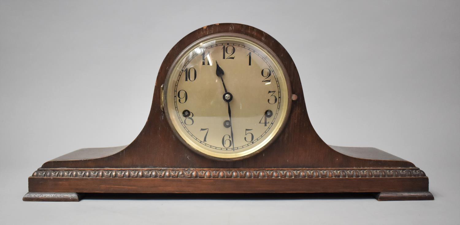 An Edwardian Oak Napoleon Hat Westminster Chime Mantle Clock, 52cm Wide