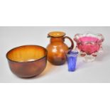 A Collection of Various Coloured Glassware to comprise Heavy Glass Italian Shaped Two Tone Bowl,