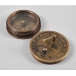 A Reproduction Brass Circular Pocket Compass/Sundial, 5cm Diameter