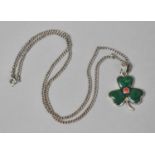 A Silver, Malachite and Coral Pendant in the Form of a Shamrock on Silver Chain, Stamped 925