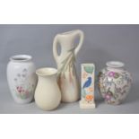 A Collection of Various Vases to include Elongated Rectangular Example on Stepped Base with Bird