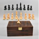 A Faux Rosewood Two Division Box Containing Modern Chess Pieces, The Kings 10cm high