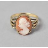A Yellow Metal, Hallmark Rubbed, Cameo Ring, Size L