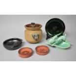 A Stoneware Tobacco Box (AF), Rabbit (AF), Terracotta Pin Dishes by Hornsey etc