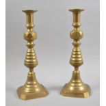 A Pair of Large Late Victorian Brass Candlesticks, 35.5cm high