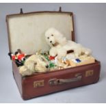 A Vintage Suitcase Containing Vintage Christmas Decorations etc Together with Two Pyjama Cases