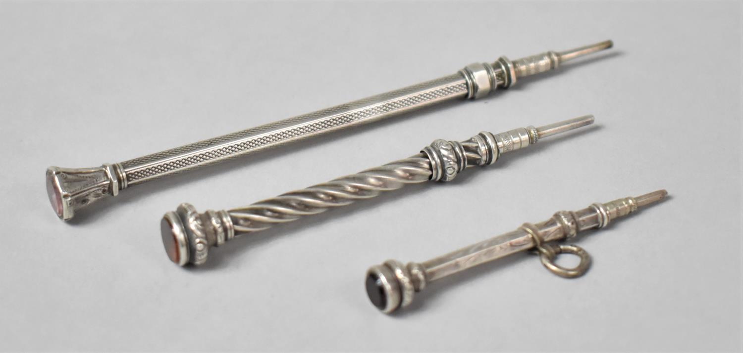 A Collection of Three Silver Pencils with Jewelled Terminals