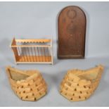 A Pair of Handmade Wooden Wall Hanging Flower Baskets, Each 80cm high, Together with a Plate Rack