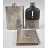 Two Vintage Hip Flasks and a Silver Plated Notebook