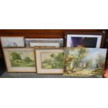 A Collection of Various Prints, Frames, Oil on Card, Photograph etc