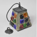 A Mid 20th Century Metal and Coloured Glass Hall Light Fitting, 20cm high
