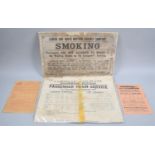 A Collection of Vintage Printed Painted Railway Ephemera to Include Smoking Notice, 1894 Passenger