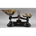 A Set of Librasco Black Painted Kitchen Scales with Brass Pans and Weights