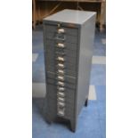 A Vintage Metal Fifteen Drawer Filing Chest with Key, 28x41x100cm high