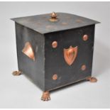 An Early 20th Century Metal Coal Box with Copper Studding, Handles and Four Claw Feet, Hinged Lid to