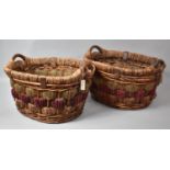 Two Woven Wicker Baskets, 24cms High and 25cms Wide