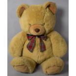 A Large Vintage Teddy Bear with Tartan Bow Tie, 86cm high