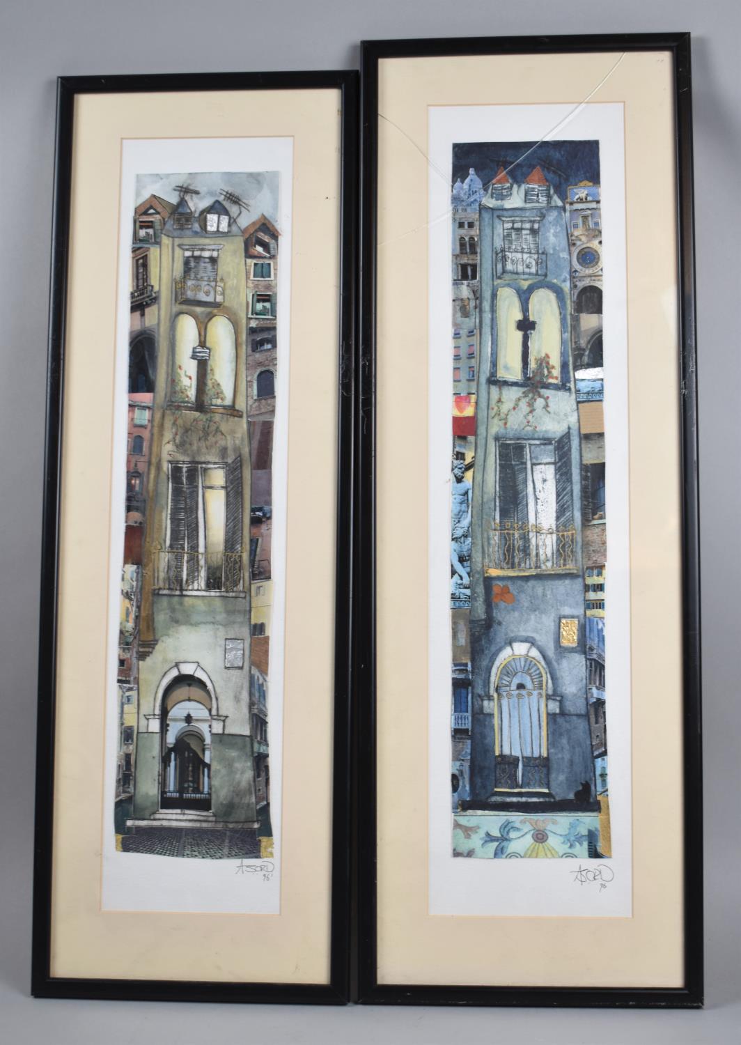 A Pair of Amanda Ord Collages, Each 55x12.5cm, Venetian Façades