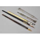 A Collection of Various Vintage Dip Pens and Two Silver Propelling Pencils with jewelled